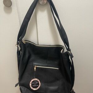 Classic Black Shoulder Bag with Front Zip Pocket